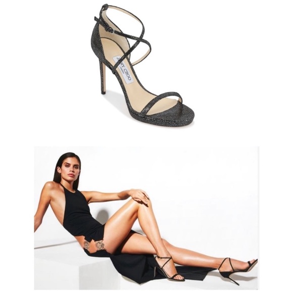 JIMMY CHOO Harper Anthracite Black Spotted Suede Sandal 36.5 - Picture 11 of 11